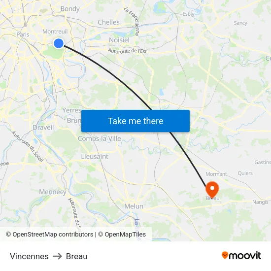 Vincennes to Breau map