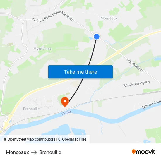 Monceaux to Brenouille map