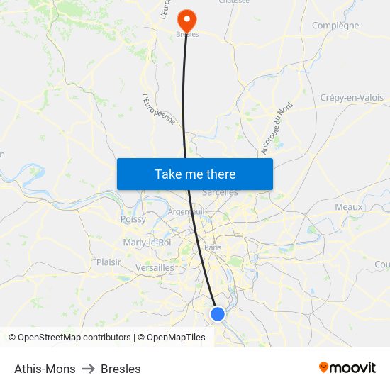 Athis-Mons to Bresles map
