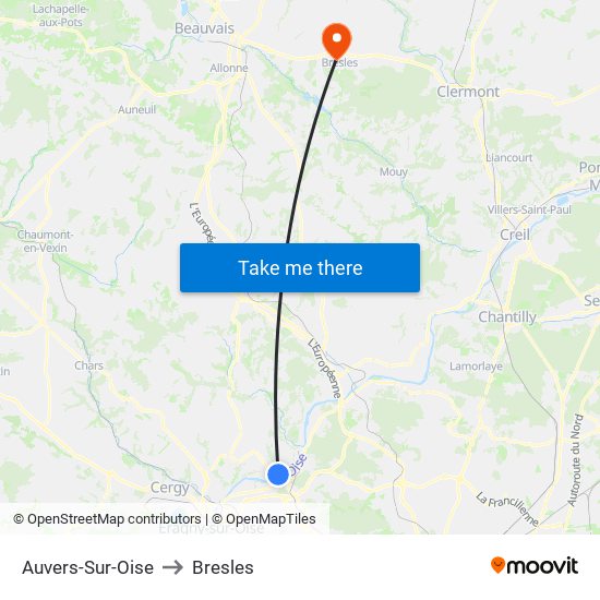 Auvers-Sur-Oise to Bresles map