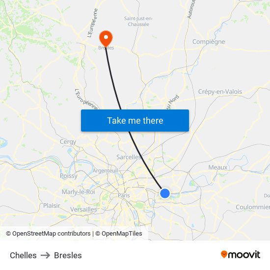 Chelles to Bresles map