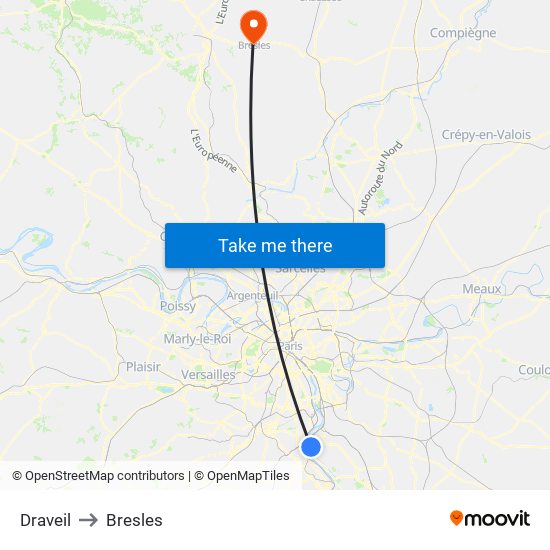 Draveil to Bresles map