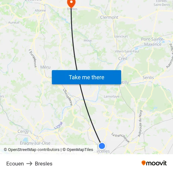 Ecouen to Bresles map