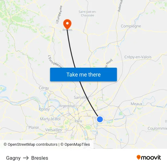 Gagny to Bresles map