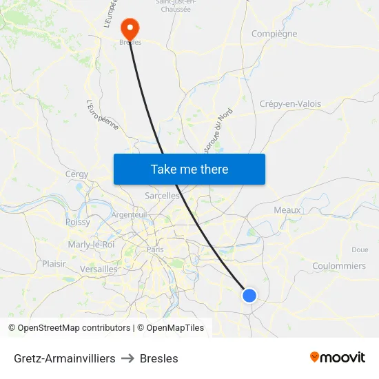 Gretz-Armainvilliers to Bresles map