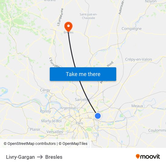 Livry-Gargan to Bresles map