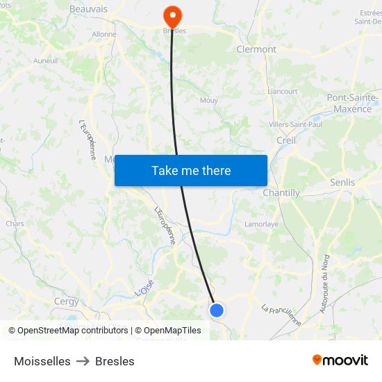 Moisselles to Bresles map