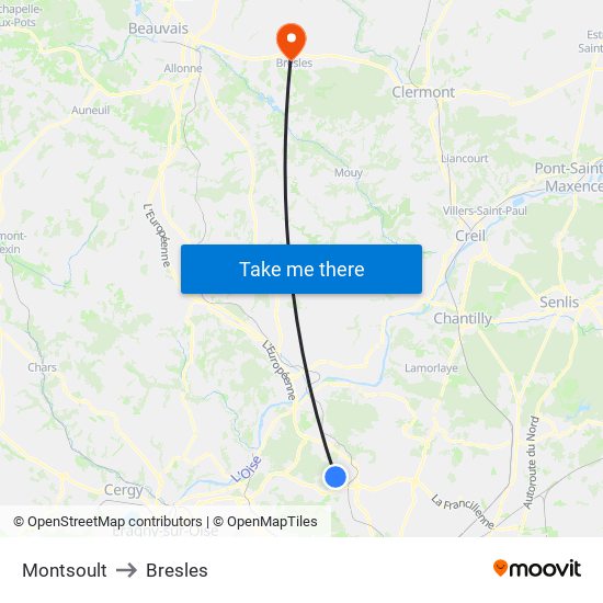 Montsoult to Bresles map