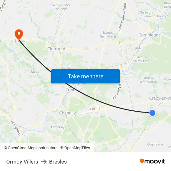 Ormoy-Villers to Bresles map