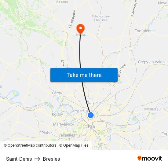 Saint-Denis to Bresles map