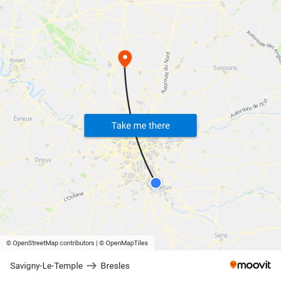 Savigny-Le-Temple to Bresles map