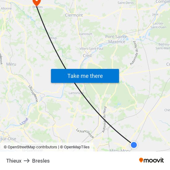 Thieux to Bresles map