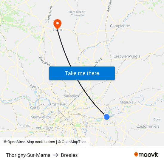 Thorigny-Sur-Marne to Bresles map