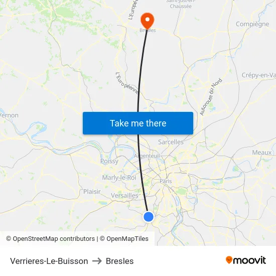 Verrieres-Le-Buisson to Bresles map