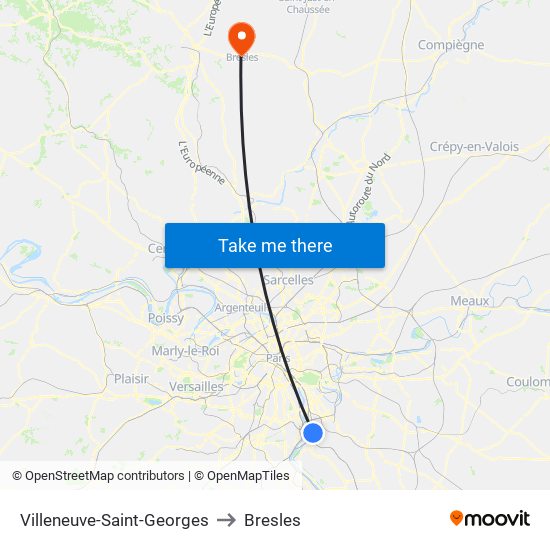 Villeneuve-Saint-Georges to Bresles map