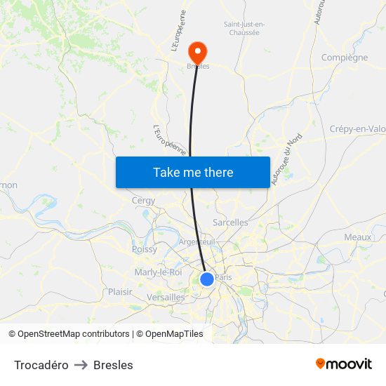 Trocadéro to Bresles map