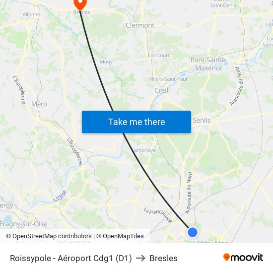Roissypole - Aéroport Cdg1 (D1) to Bresles map
