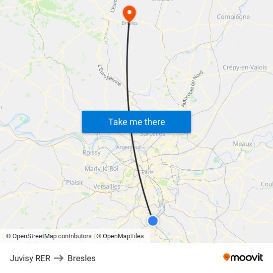 Juvisy RER to Bresles map