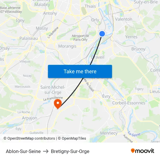 Ablon-Sur-Seine to Bretigny-Sur-Orge map