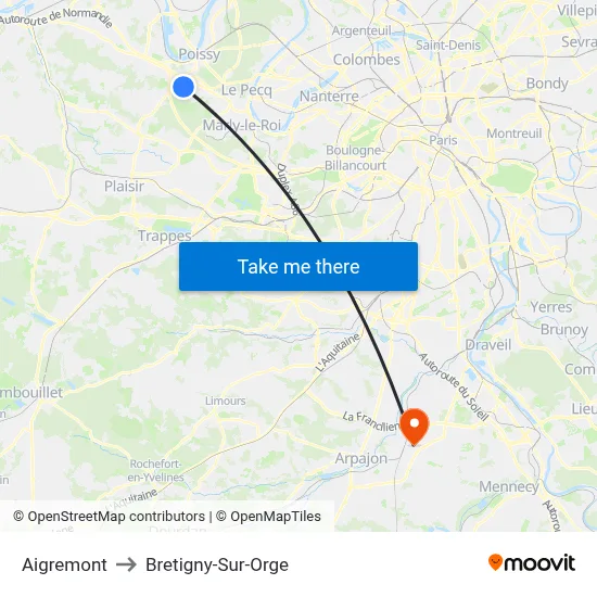 Aigremont to Bretigny-Sur-Orge map