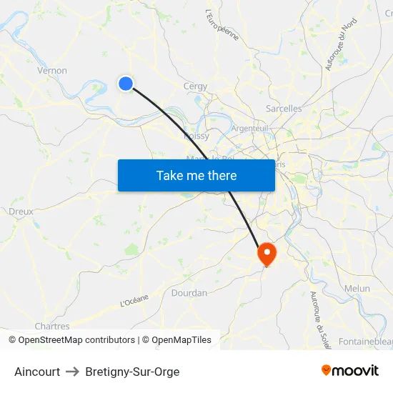 Aincourt to Bretigny-Sur-Orge map