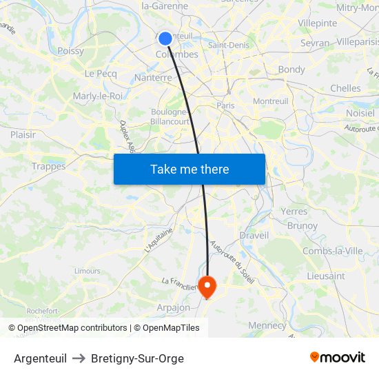 Argenteuil to Bretigny-Sur-Orge map