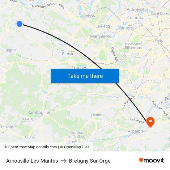 Arnouville-Les-Mantes to Bretigny-Sur-Orge map