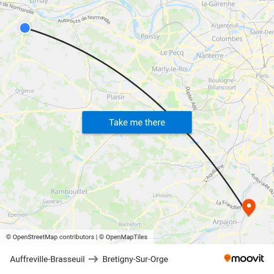 Auffreville-Brasseuil to Bretigny-Sur-Orge map