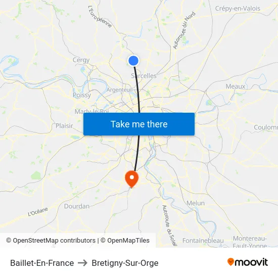 Baillet-En-France to Bretigny-Sur-Orge map