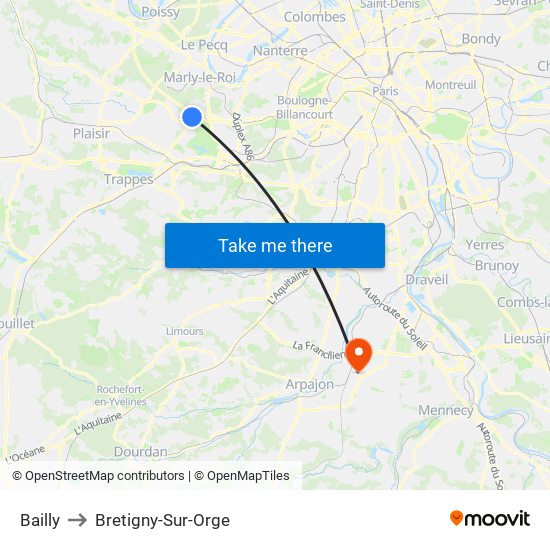 Bailly to Bretigny-Sur-Orge map