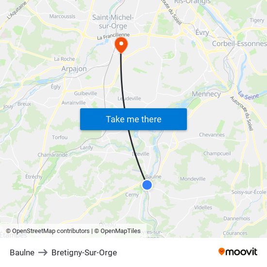 Baulne to Bretigny-Sur-Orge map