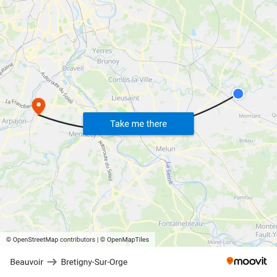 Beauvoir to Bretigny-Sur-Orge map