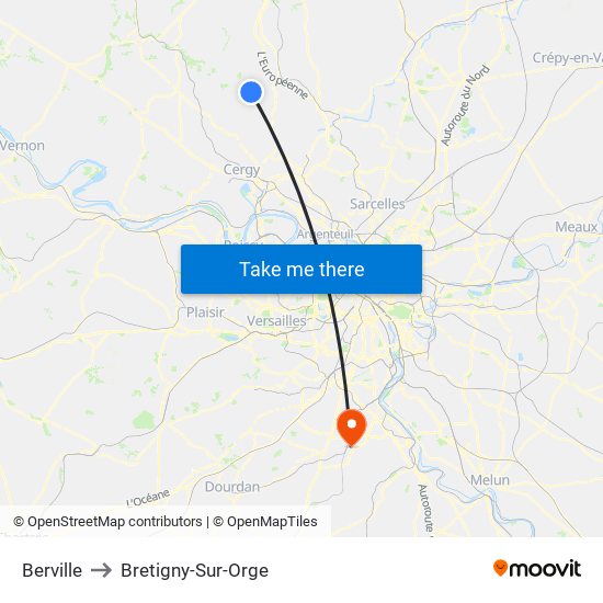 Berville to Bretigny-Sur-Orge map