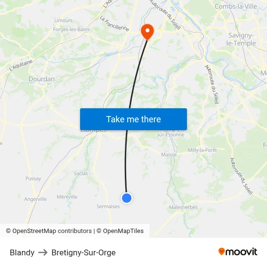 Blandy to Bretigny-Sur-Orge map