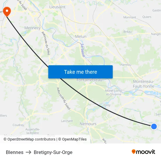 Blennes to Bretigny-Sur-Orge map