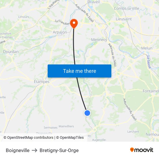 Boigneville to Bretigny-Sur-Orge map