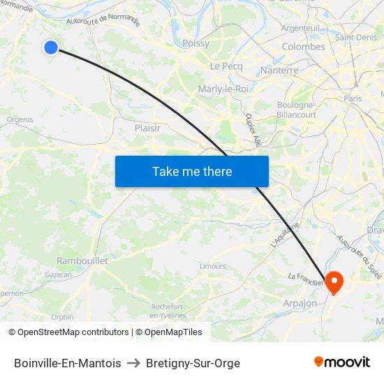 Boinville-En-Mantois to Bretigny-Sur-Orge map