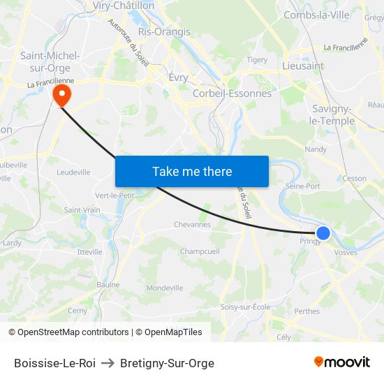 Boissise-Le-Roi to Bretigny-Sur-Orge map