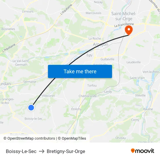 Boissy-Le-Sec to Bretigny-Sur-Orge map