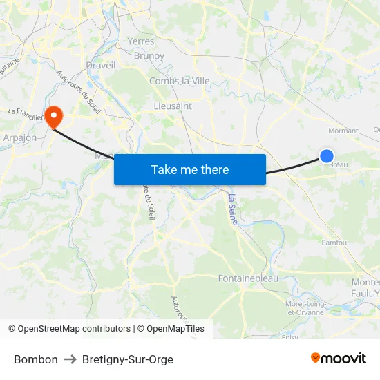 Bombon to Bretigny-Sur-Orge map