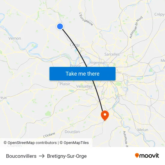Bouconvillers to Bretigny-Sur-Orge map