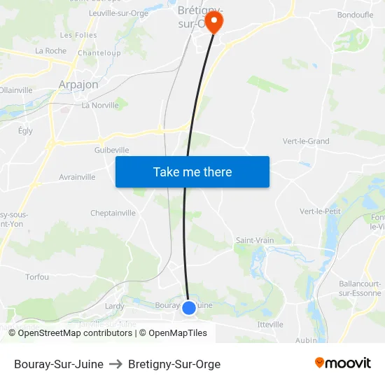 Bouray-Sur-Juine to Bretigny-Sur-Orge map