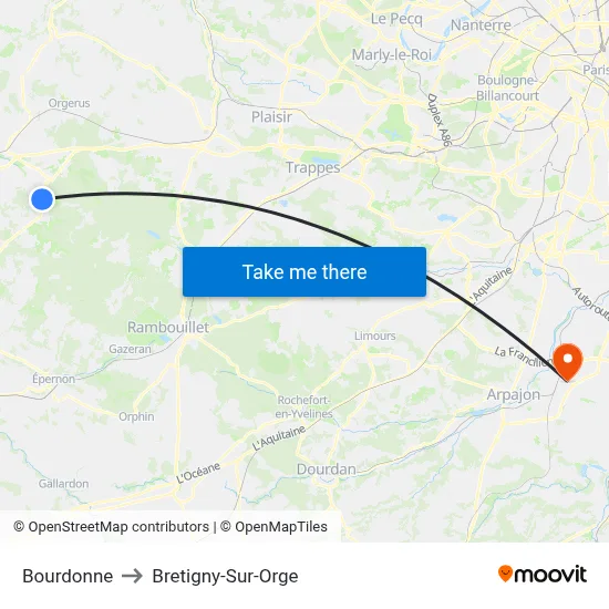 Bourdonne to Bretigny-Sur-Orge map