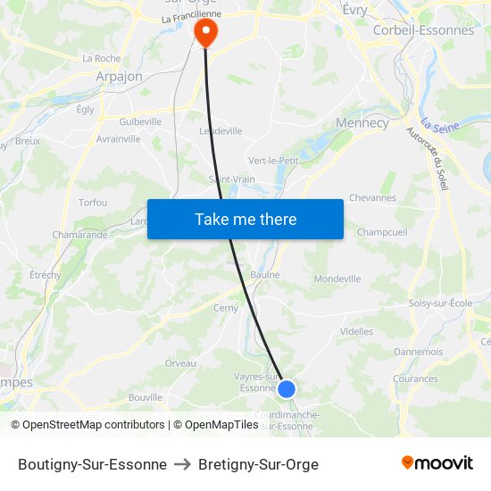 Boutigny-Sur-Essonne to Bretigny-Sur-Orge map