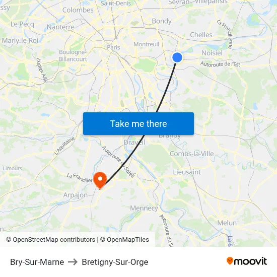 Bry-Sur-Marne to Bretigny-Sur-Orge map