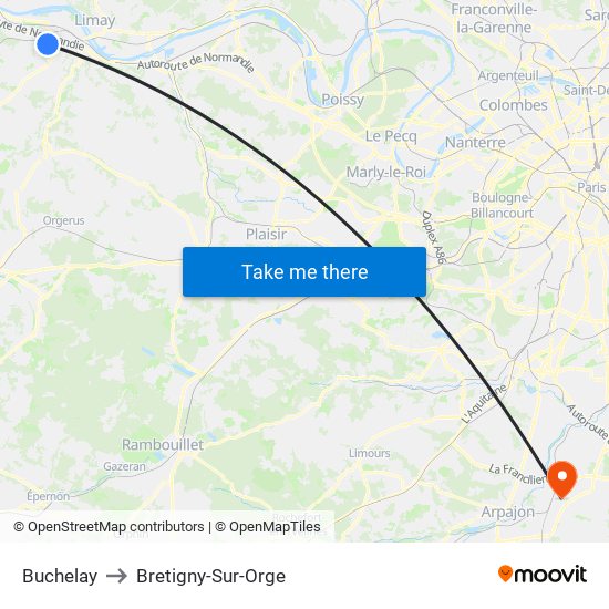 Buchelay to Bretigny-Sur-Orge map
