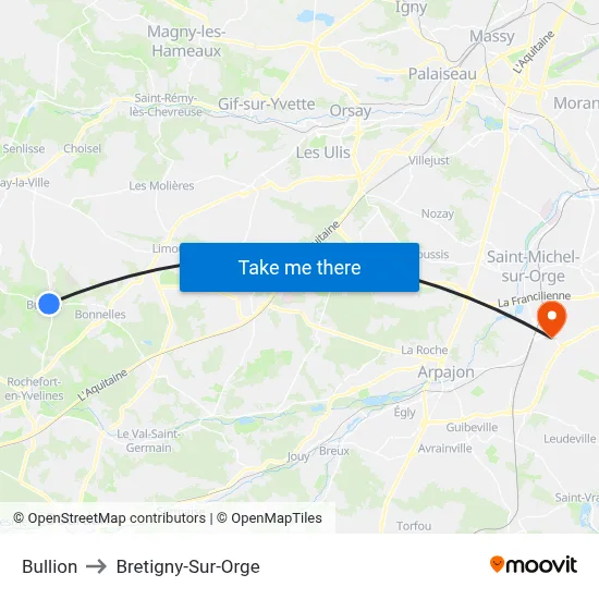 Bullion to Bretigny-Sur-Orge map