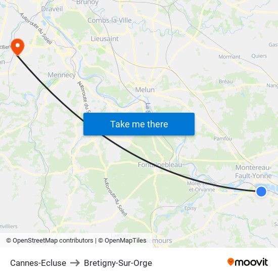 Cannes-Ecluse to Bretigny-Sur-Orge map