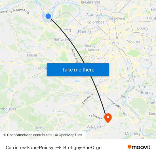 Carrieres-Sous-Poissy to Bretigny-Sur-Orge map