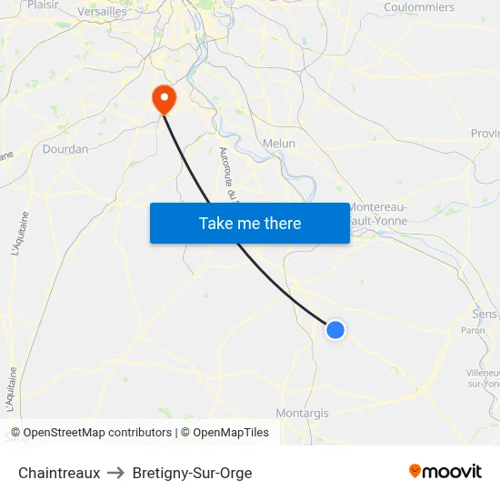 Chaintreaux to Bretigny-Sur-Orge map